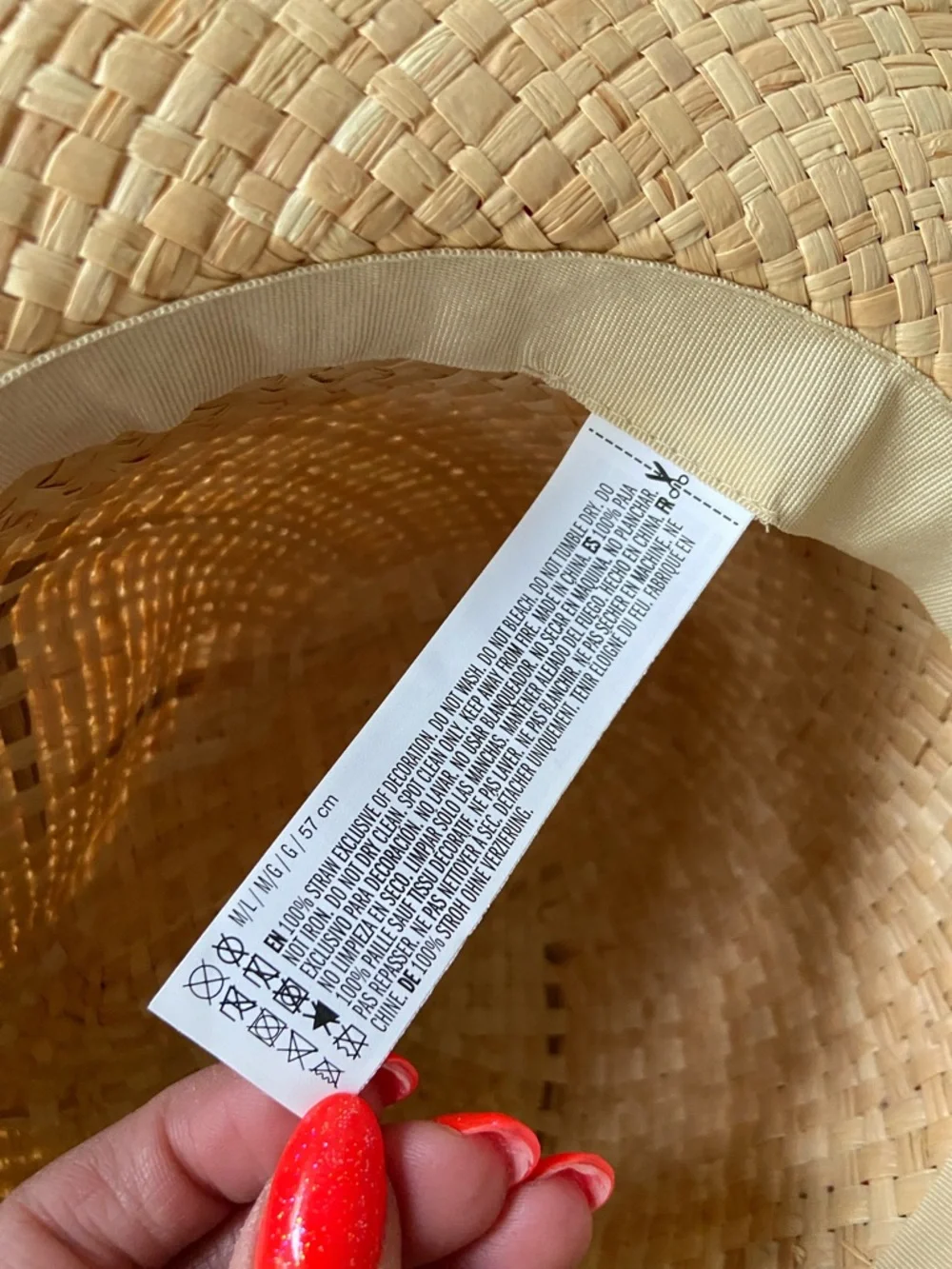 Forever 21 straw hat neutral tan woven summer hat with red ribbon band 57 cm M/L